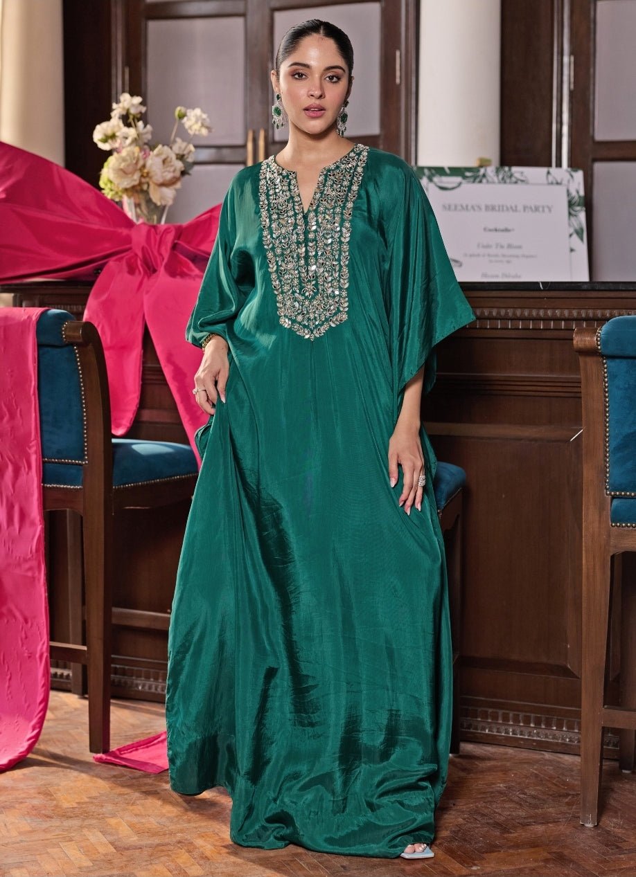 Emerald Green Silk Kaftan Seema Thukral - Fabilicious Fashion