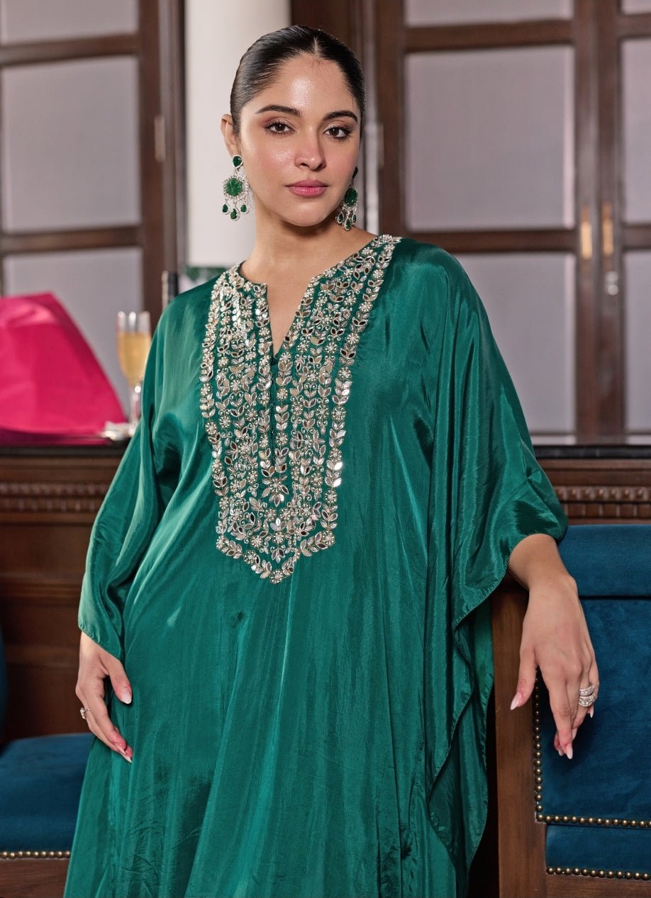 Emerald Green Silk Kaftan Seema Thukral - Fabilicious Fashion