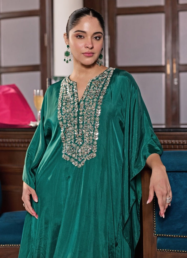 Emerald Green Silk Kaftan Seema Thukral - Fabilicious Fashion