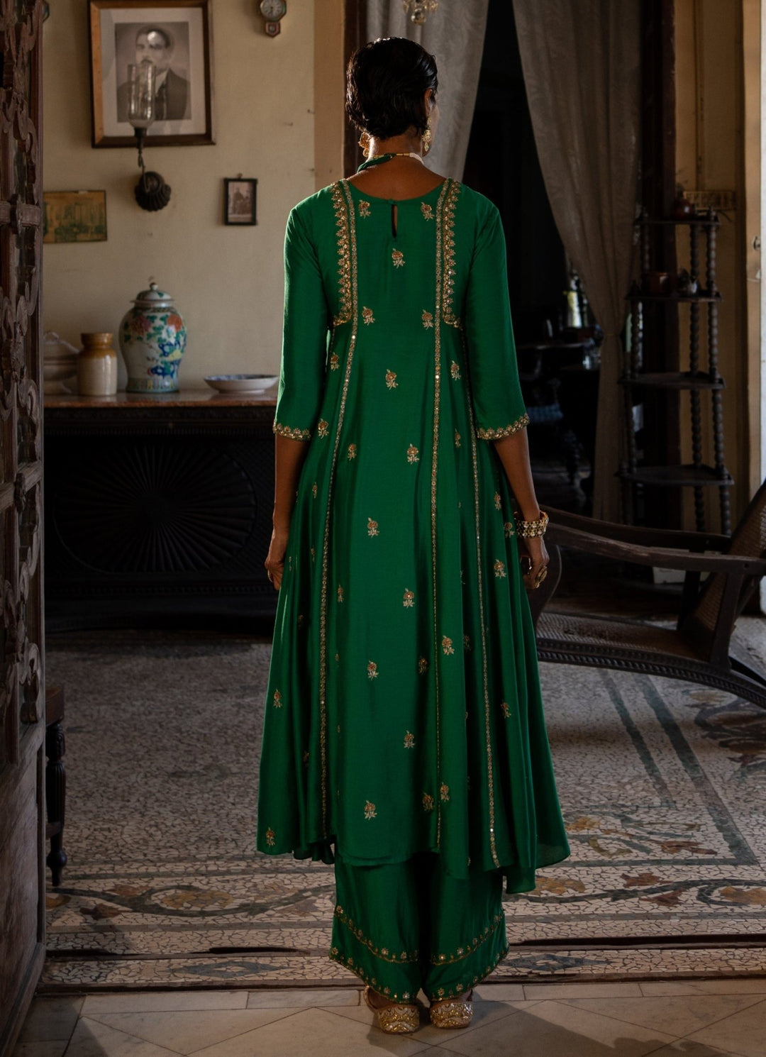 Emerald Green Silk Kurta Pants Set Paulmi and Harsh - Fabilicious Fashion
