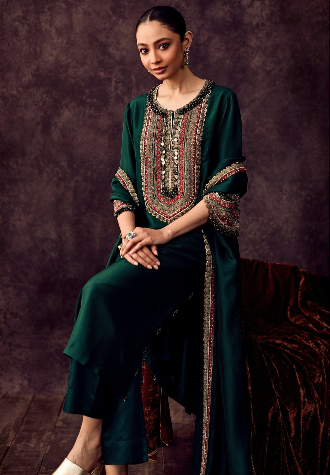 Prisho Emerald Green Silk Kurta Pants SetFabilicious Fashion