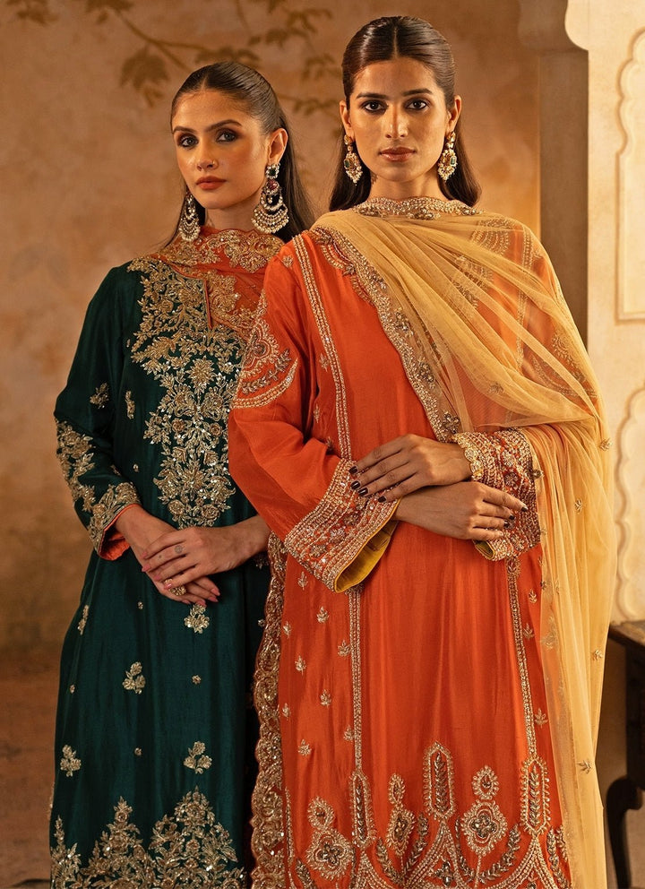 Angad Singh Emerald Green Silk Kurta Pants With Orange DupattaFabilicious Fashion
