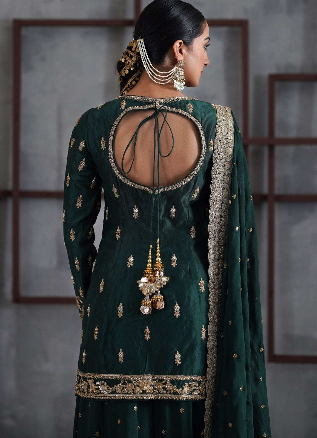Emerald Green Silk Kurta Sharara Set Deepika Chadha - Fabilicious Fashion