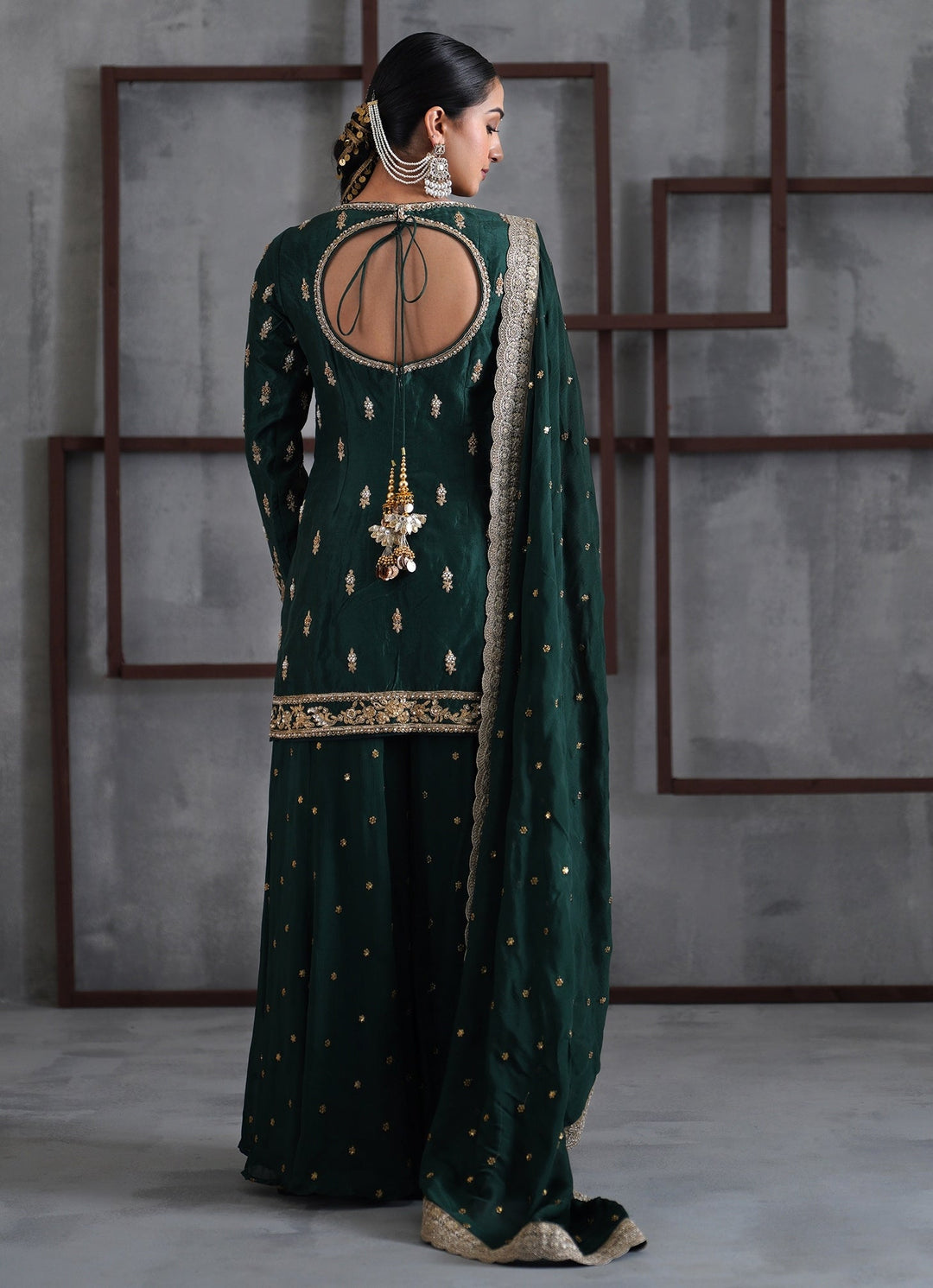 Emerald Green Silk Kurta Sharara Set Deepika Chadha - Fabilicious Fashion