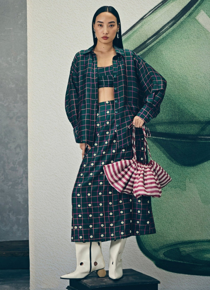 Emerald Green Silk Skirt Set Paulmi and Harsh X Ease - Fabilicious Fashion