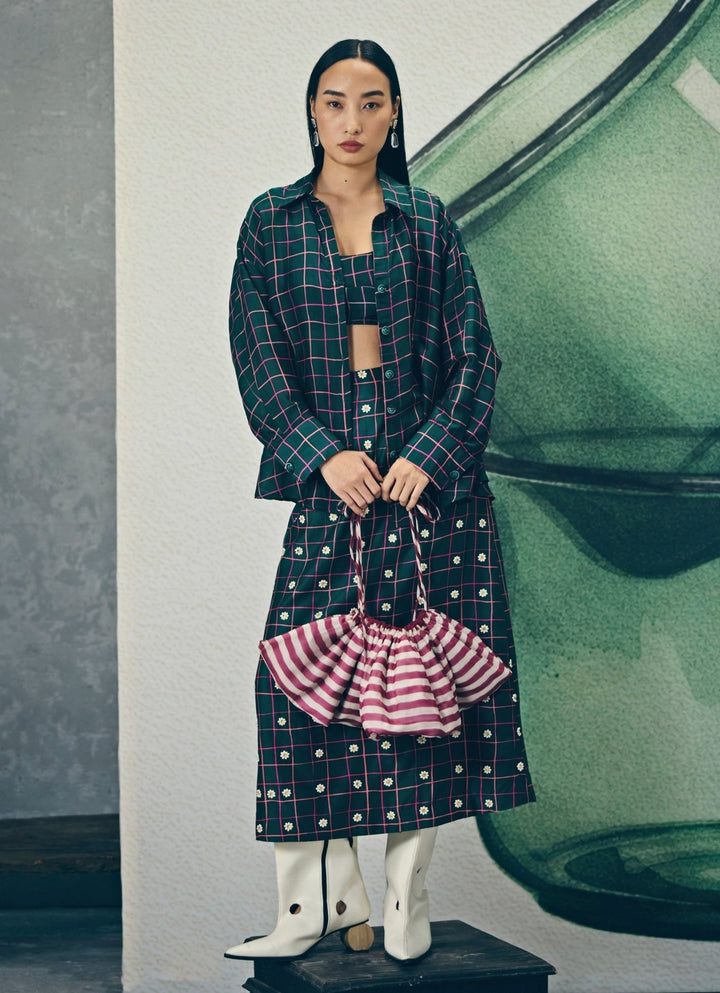Emerald Green Silk Skirt Set Paulmi and Harsh X Ease - Fabilicious Fashion