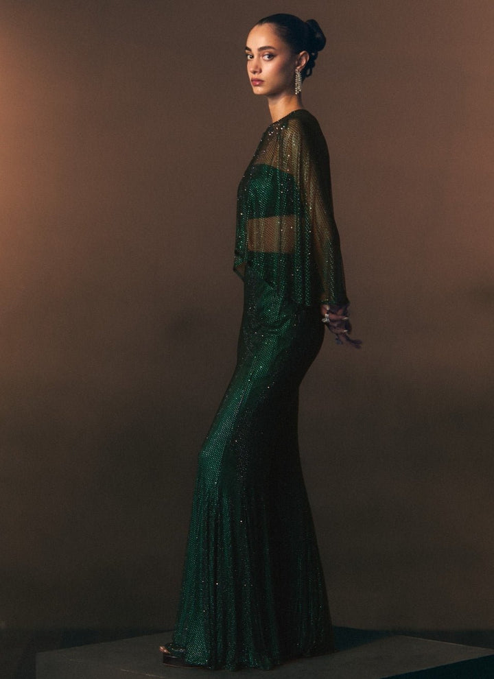 Angad Singh Emerald Green Soft Net Blouse Sharara With CapeFabilicious Fashion