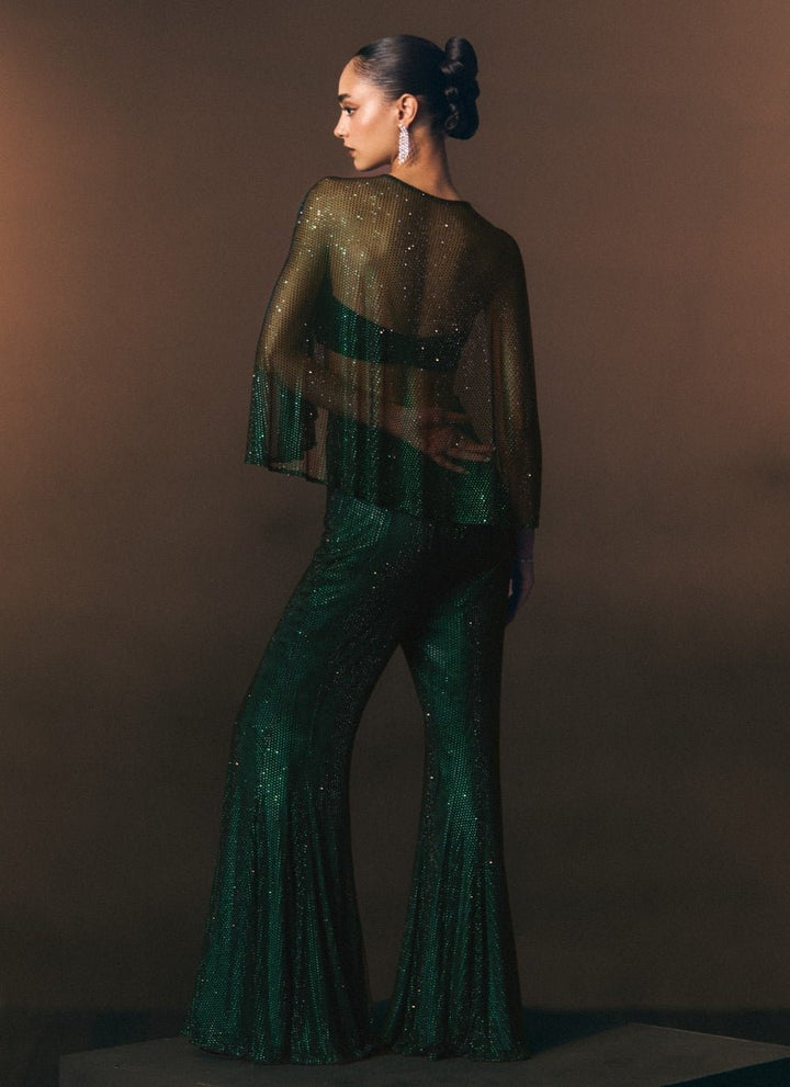 Angad Singh Emerald Green Soft Net Blouse Sharara With CapeFabilicious Fashion