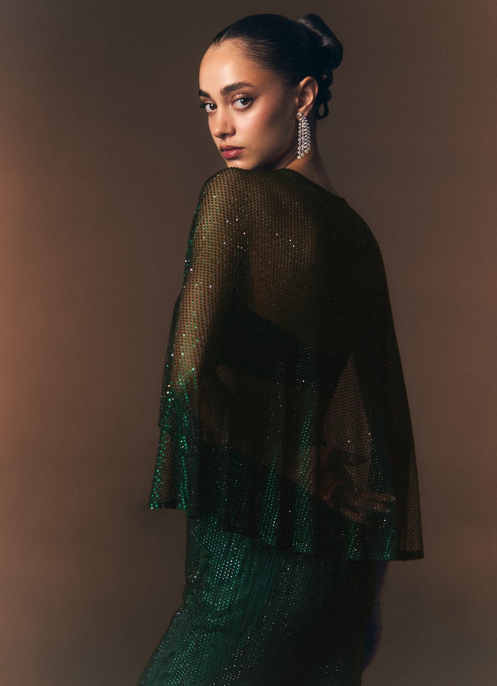 Angad Singh Emerald Green Soft Net Blouse Sharara With CapeFabilicious Fashion