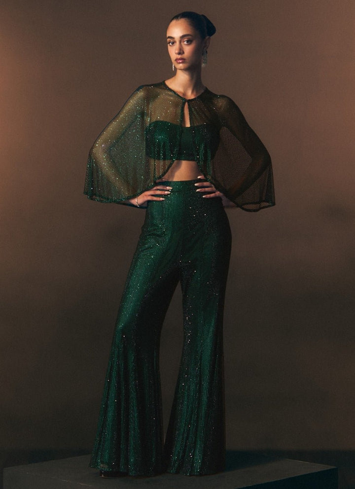 Angad Singh Emerald Green Soft Net Blouse Sharara With CapeFabilicious Fashion