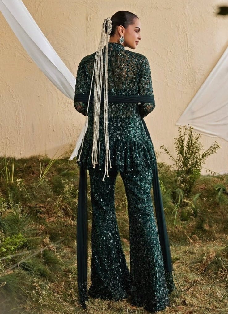 Mani Bhatia Emerald Green Soft Net Kurta Sharara SetFabilicious Fashion