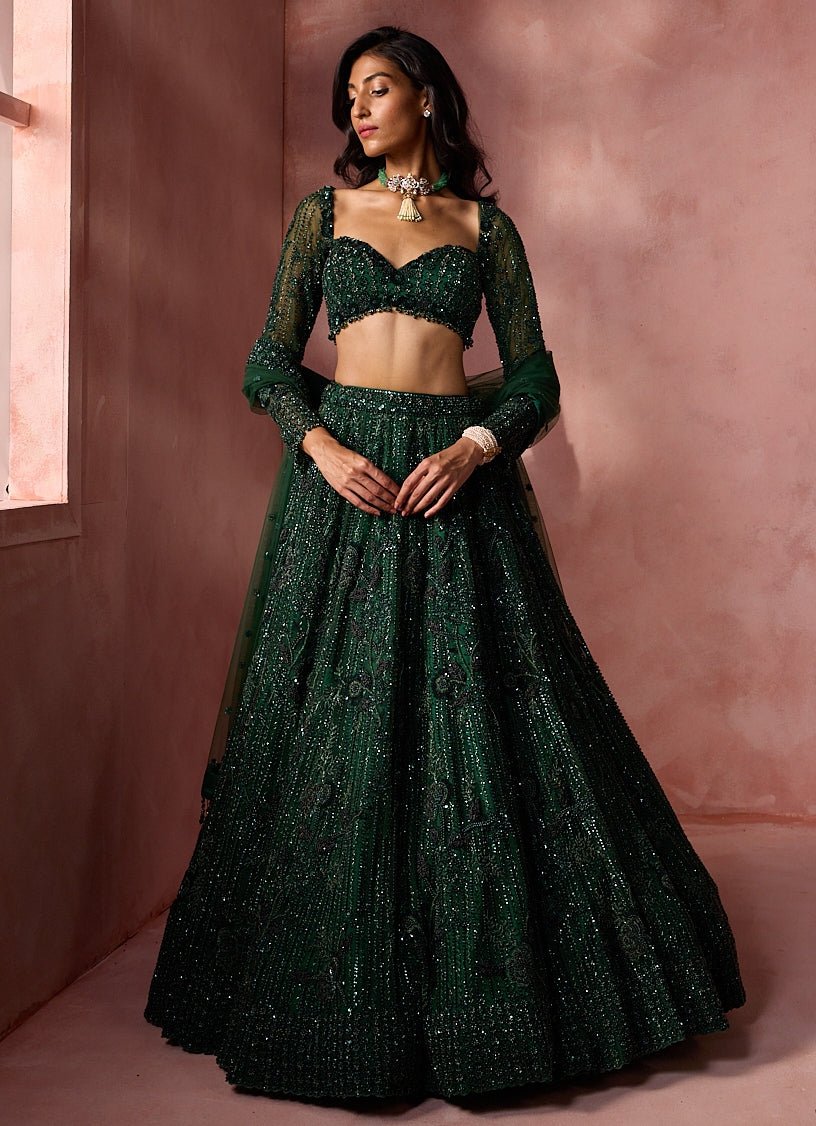 Emerald Green Soft Net Lehenga Set Nitika Gujral - Fabilicious Fashion