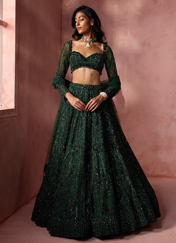 Emerald Green Soft Net Lehenga Set Nitika Gujral - Fabilicious Fashion