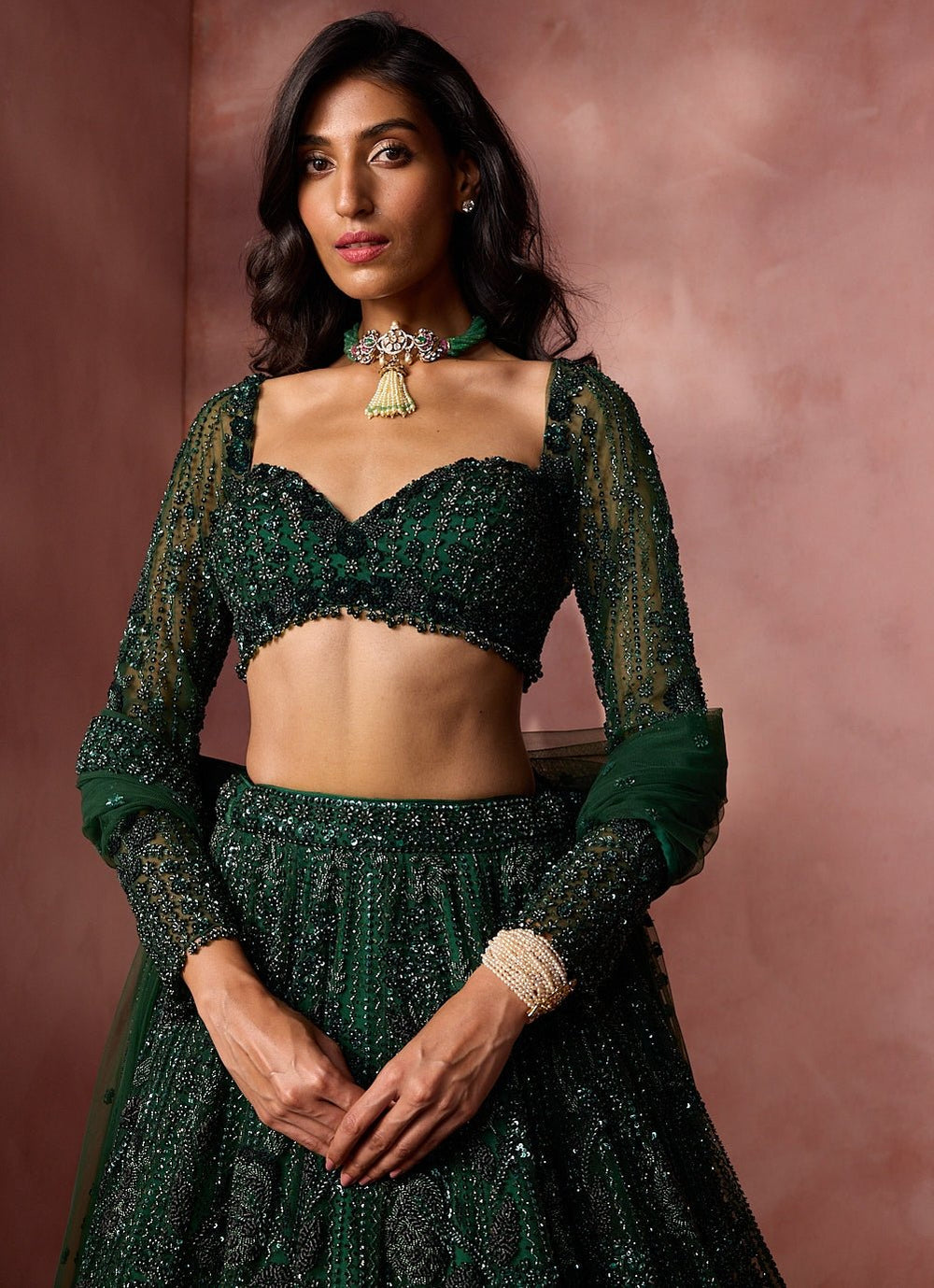 Emerald Green Soft Net Lehenga Set Nitika Gujral - Fabilicious Fashion