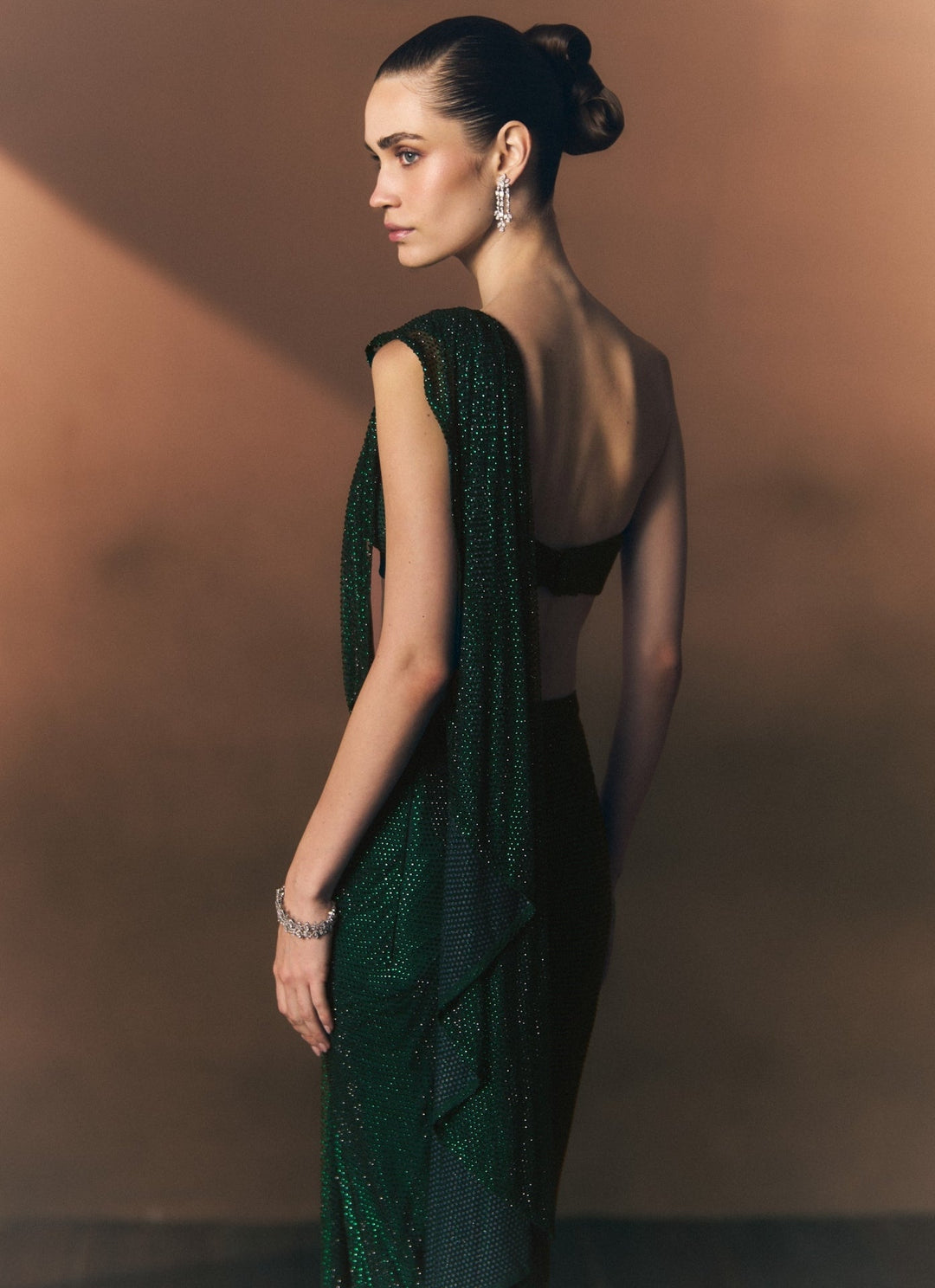 Angad Singh Emerald Green Soft Net Pre-Draped SareeFabilicious Fashion