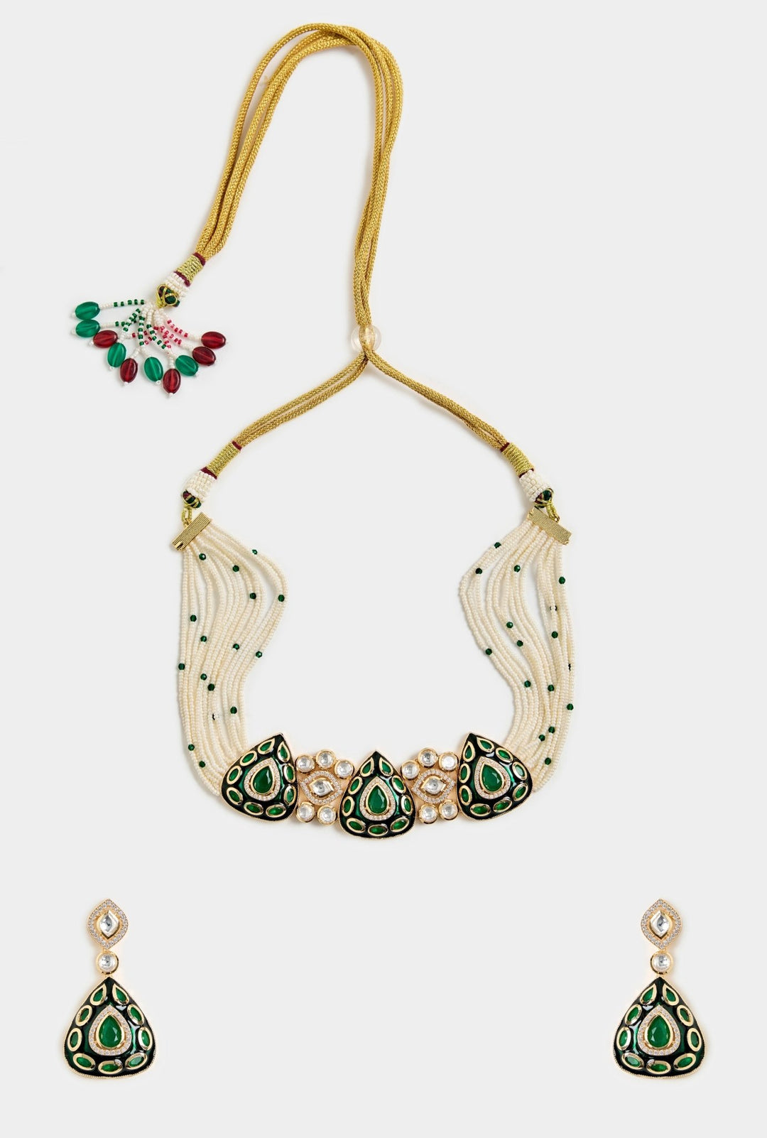 Emerald Green Stone Choker Set With Earrings Vivinia By Vidhi Mehra - Fabilicious Fashion
