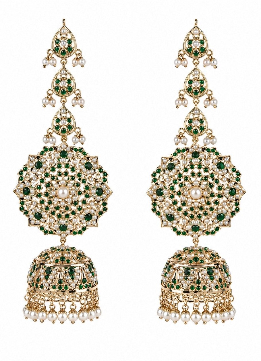 Vivinia By Vidhi Mehra Emerald Green Stone Jadau Pearl JhumkaFabilicious Fashion