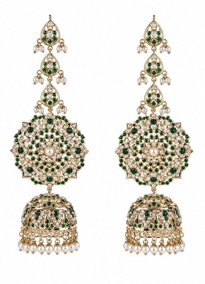 Vivinia By Vidhi Mehra Emerald Green Stone Jadau Pearl JhumkaFabilicious Fashion