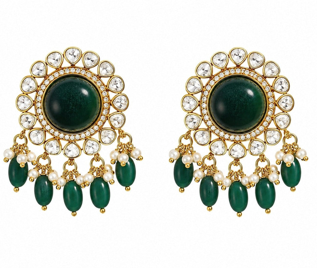 Vivinia By Vidhi Mehra Emerald Green Stud With Pearl &amp; Bead DropsFabilicious Fashion