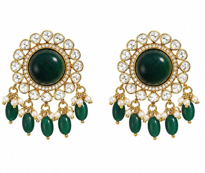 Vivinia By Vidhi Mehra Emerald Green Stud With Pearl &amp; Bead DropsFabilicious Fashion
