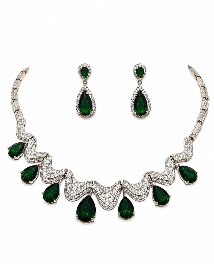 Vivinia by Vidhi Mehra Emerald Green Teardrop Necklace SetFabilicious Fashion