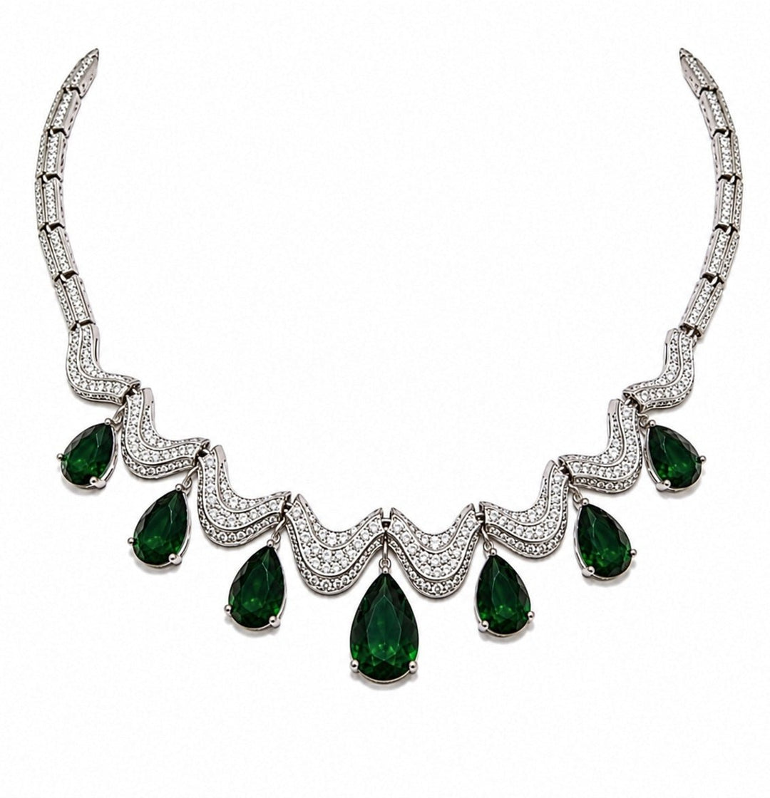 Vivinia by Vidhi Mehra Emerald Green Teardrop Necklace SetFabilicious Fashion