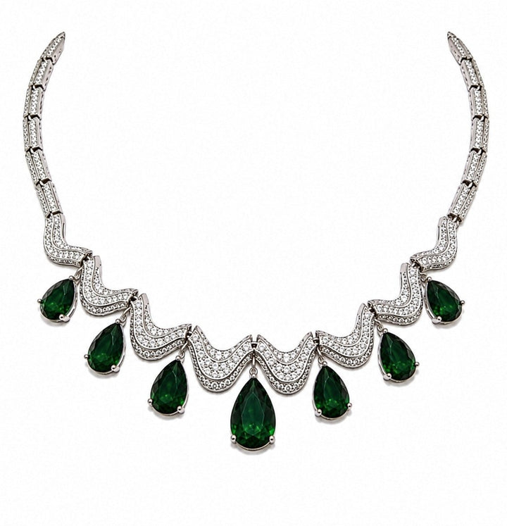 Vivinia by Vidhi Mehra Emerald Green Teardrop Necklace SetFabilicious Fashion