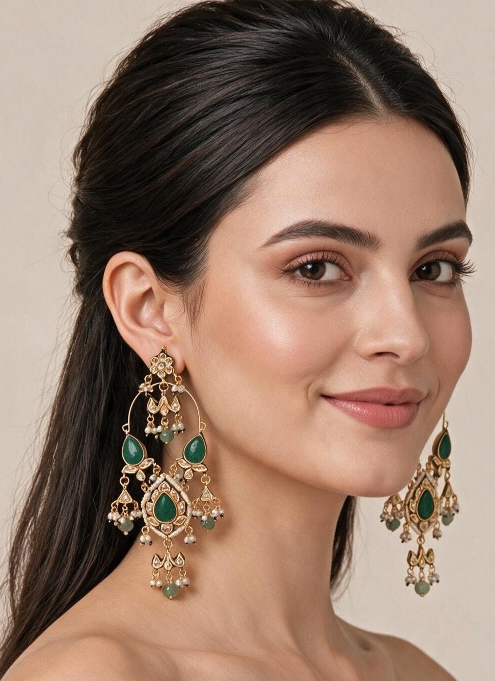 Vivinia By Vidhi Mehra Emerald Kundan Drop EarringsFabilicious Fashion