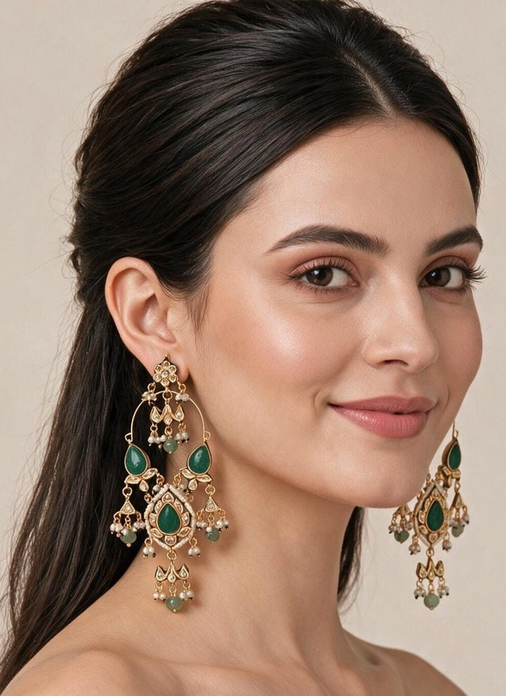 Vivinia By Vidhi Mehra Emerald Kundan Drop EarringsFabilicious Fashion