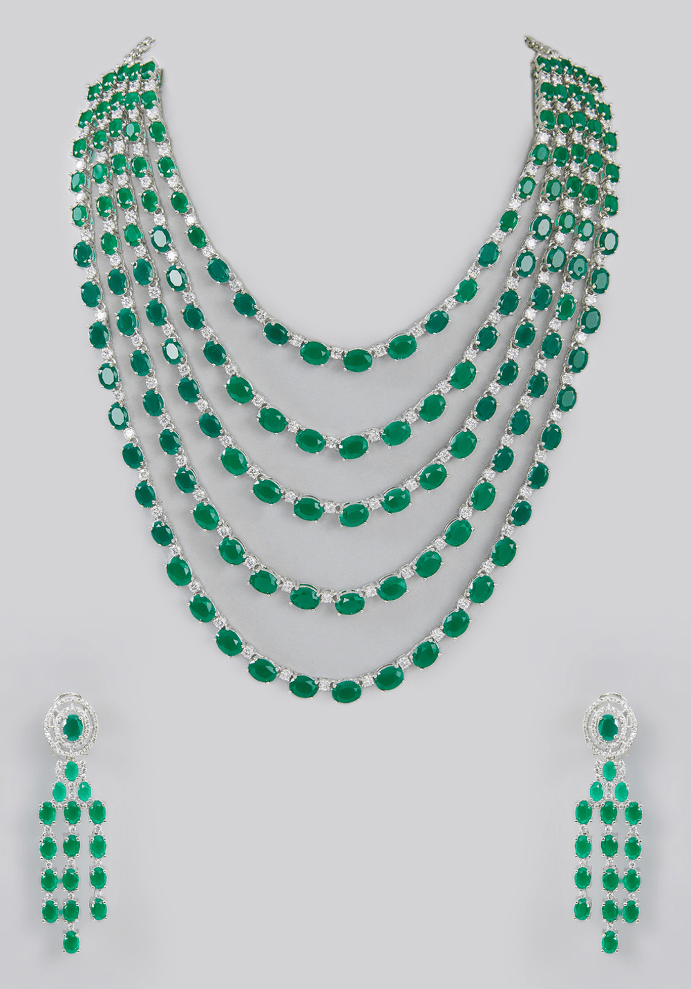 Emerald Layered Faux Diamond Necklace Set Zevar by Geeta - Fabilicious Fashion