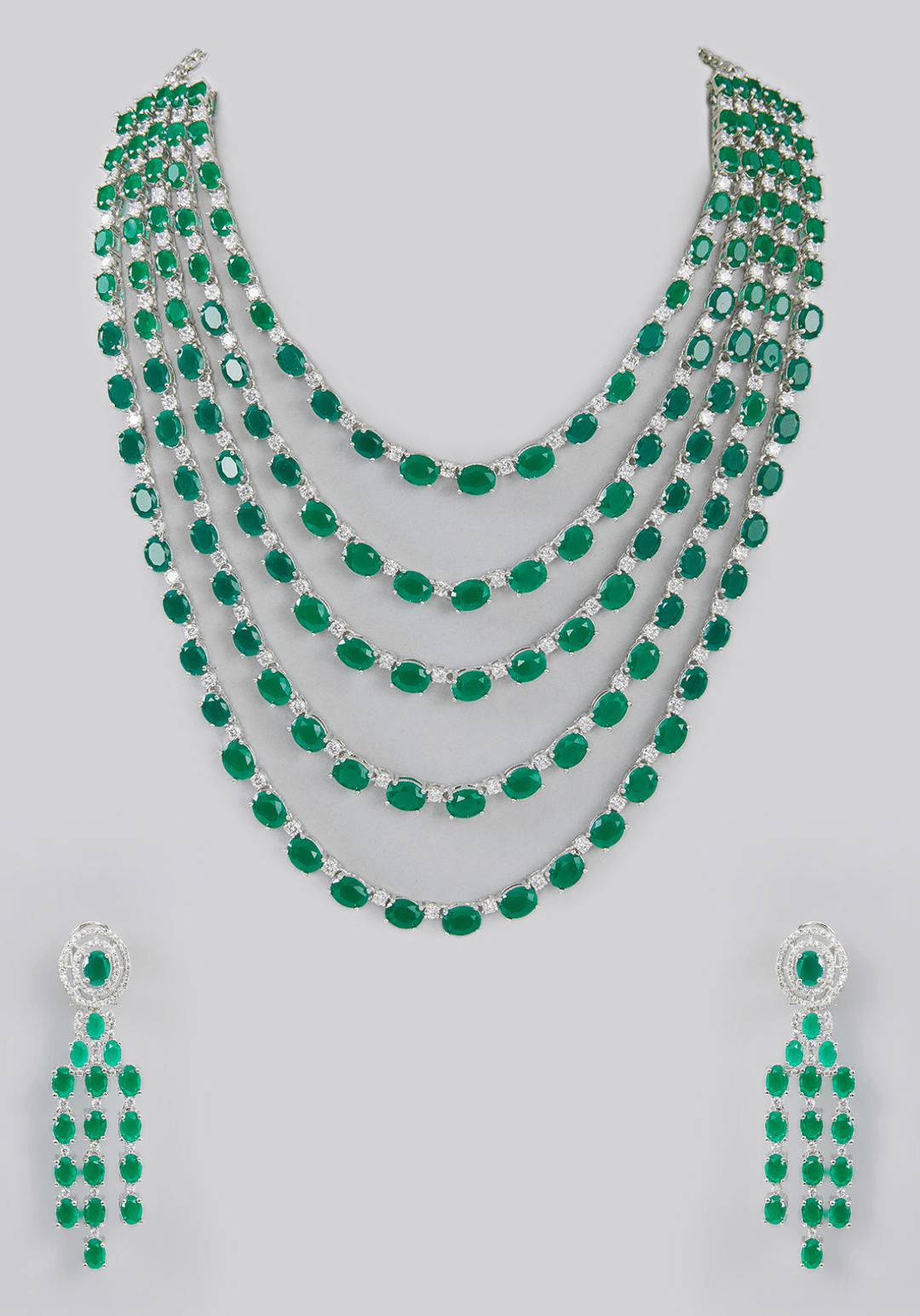 Emerald Layered Faux Diamond Necklace Set Zevar by Geeta - Fabilicious Fashion