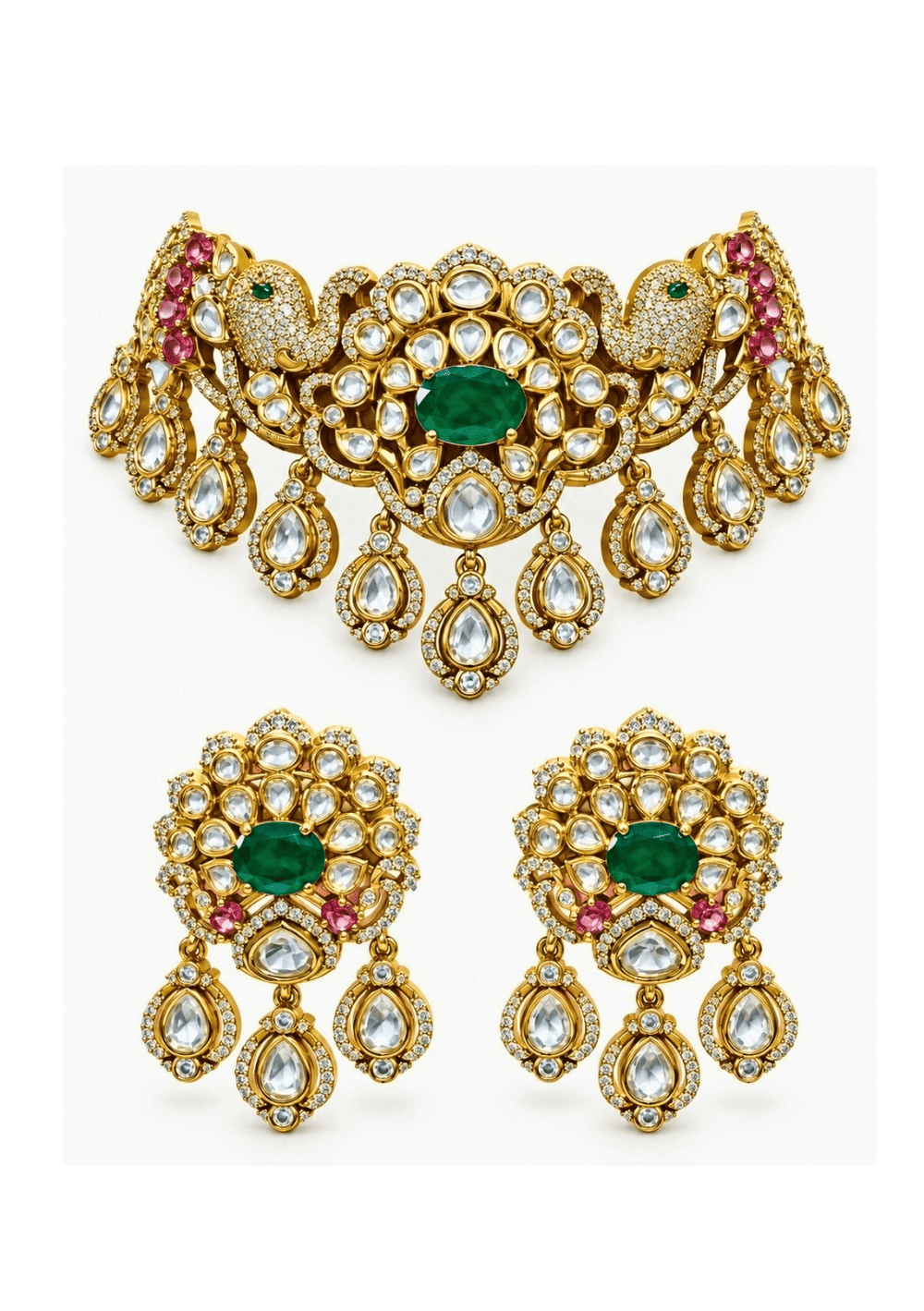 Vivinia By Vidhi Mehra Emerald Moissanite Polki Choker SetFabilicious Fashion