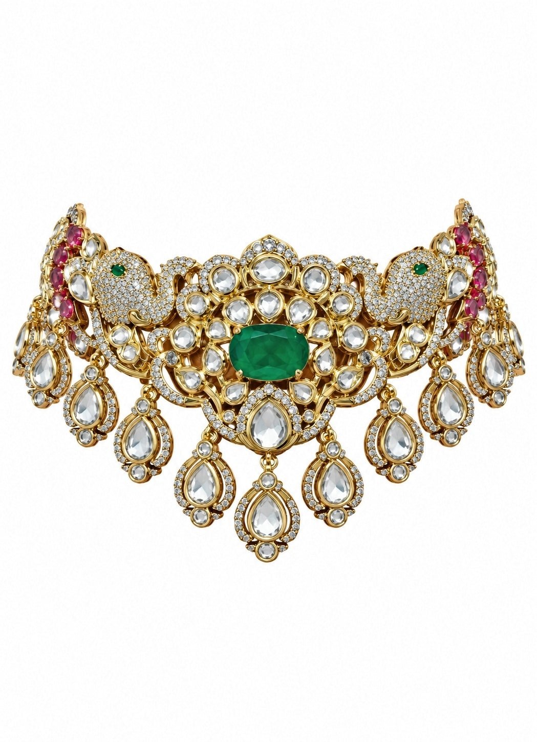 Vivinia By Vidhi Mehra Emerald Moissanite Polki Choker SetFabilicious Fashion