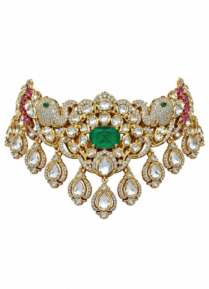 Vivinia By Vidhi Mehra Emerald Moissanite Polki Choker SetFabilicious Fashion