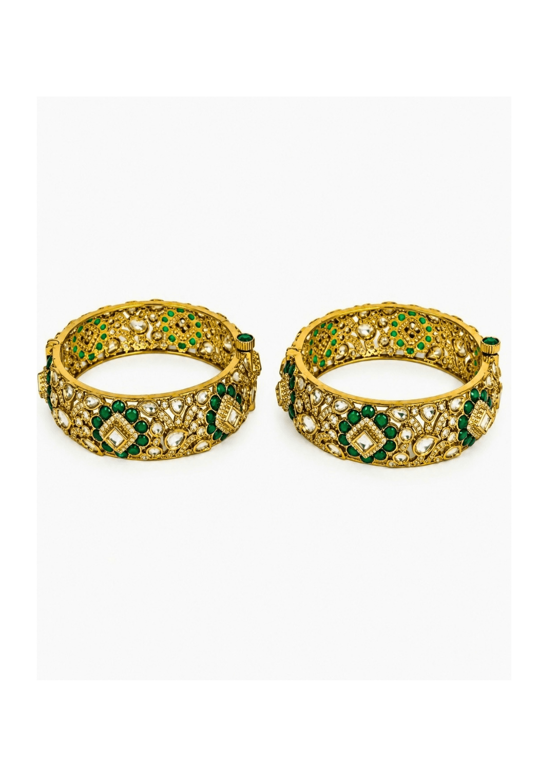 Vivinia By Vidhi Mehra Emerald Moissanite Polki Floral BanglesFabilicious Fashion