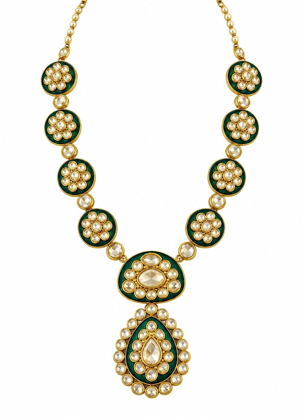 Vivinia By Vidhi Mehra Emerald Moissanite Polki Necklace SetFabilicious Fashion
