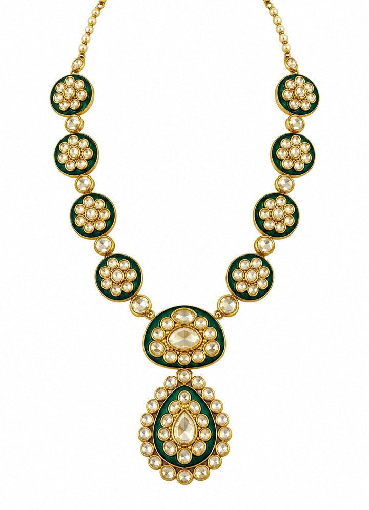 Vivinia By Vidhi Mehra Emerald Moissanite Polki Necklace SetFabilicious Fashion