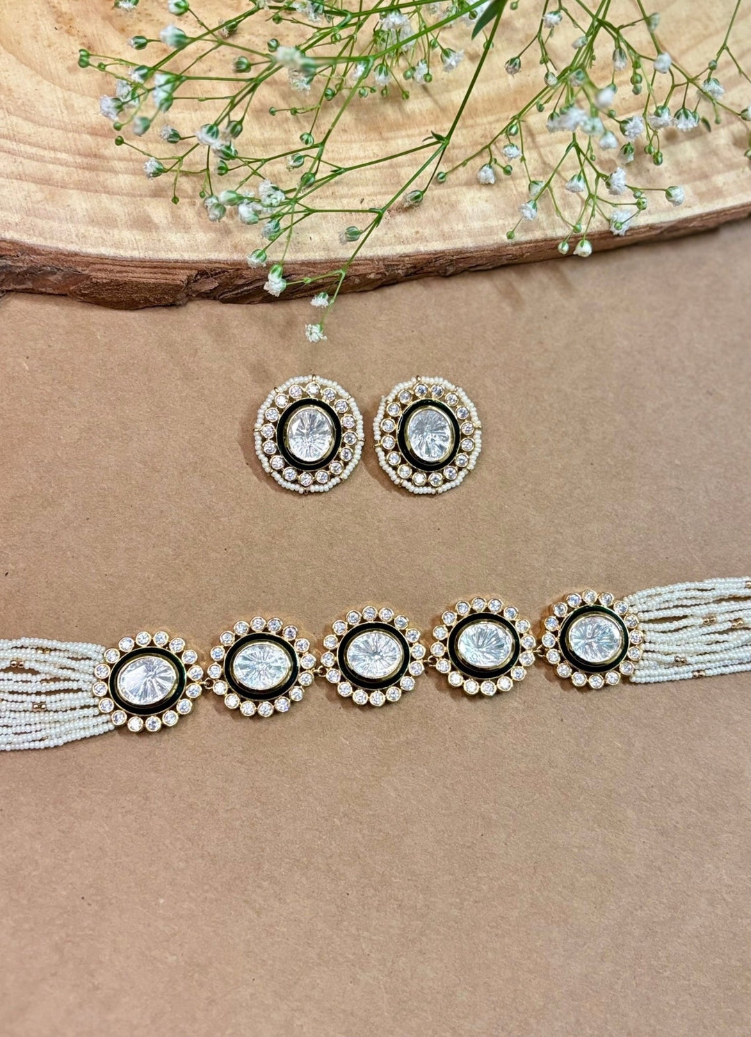 Naymee Emerald Pearl And Polki Choker SetFabilicious Fashion