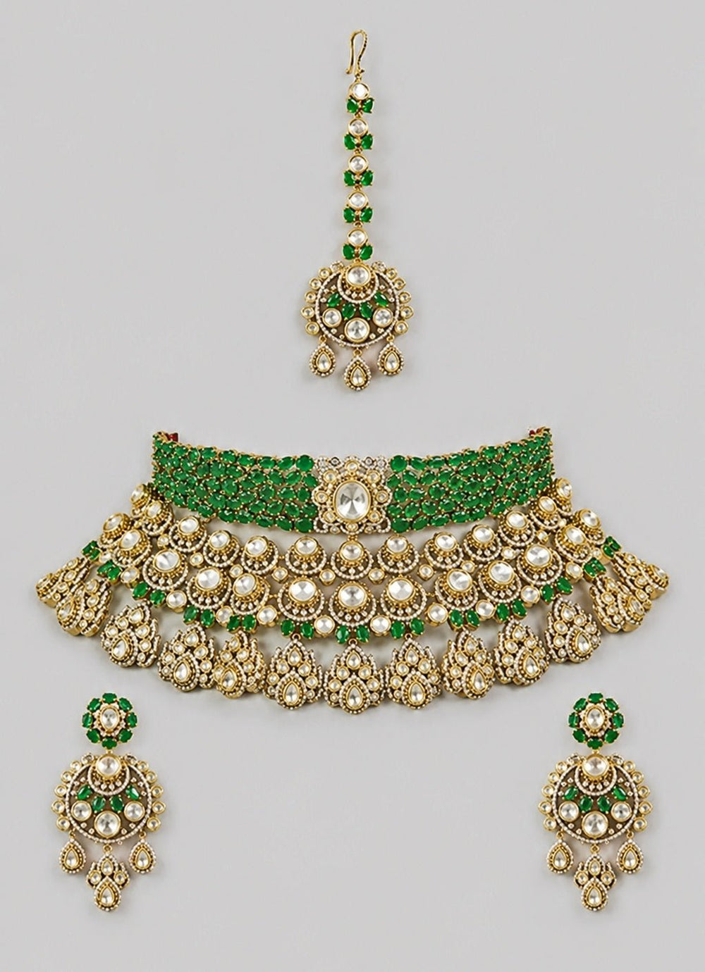 Zevar by Geeta Emerald Polki And Kundan Bridal Necklace SetFabilicious Fashion