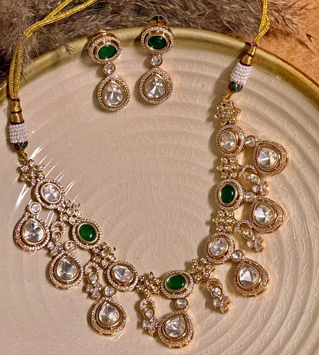Naymee Emerald Polki And Kundan Choker SetFabilicious Fashion