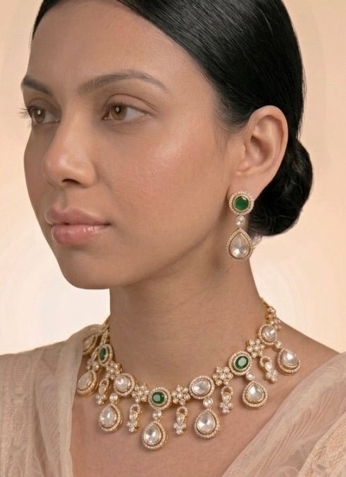 Naymee Emerald Polki And Kundan Choker SetFabilicious Fashion