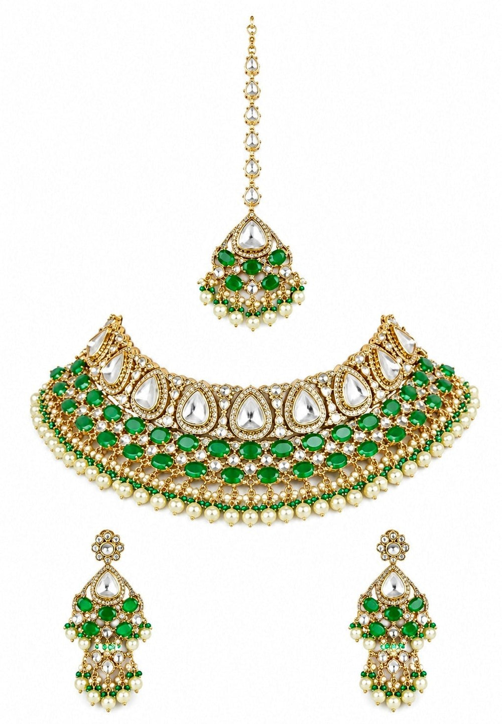 Zevar by Geeta Emerald Polki Bridal Necklace SetFabilicious Fashion