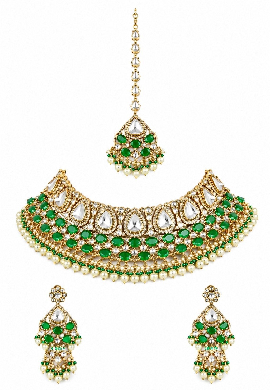 Zevar by Geeta Emerald Polki Bridal Necklace SetFabilicious Fashion