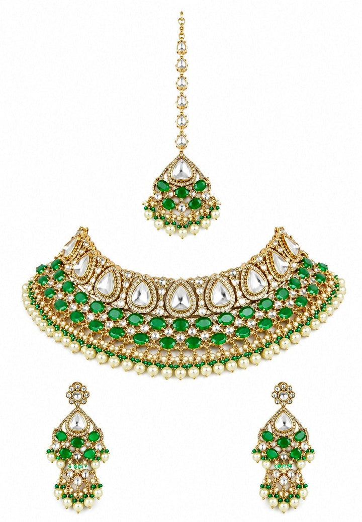 Zevar by Geeta Emerald Polki Bridal Necklace SetFabilicious Fashion