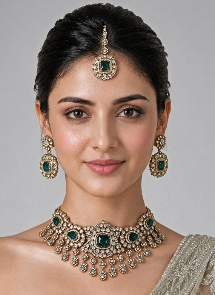 Vivinia By Vidhi Mehra Emerald Polki Kundan Necklace SetFabilicious Fashion