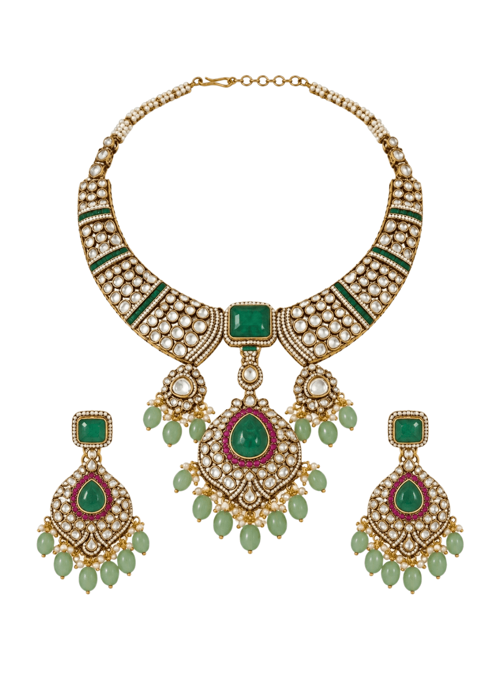 Vivinia By Vidhi Mehra Emerald Polki Statement Necklace SetFabilicious Fashion