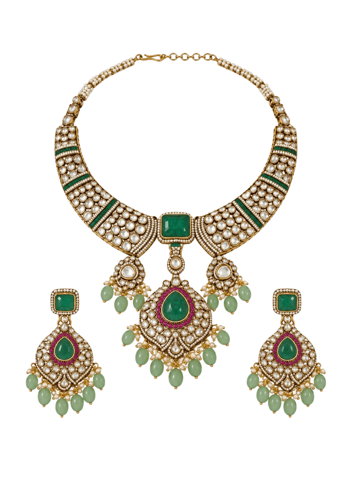 Vivinia By Vidhi Mehra Emerald Polki Statement Necklace SetFabilicious Fashion