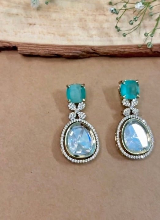 Naymee Ethereal Green Polki Drop EarringsFabilicious Fashion