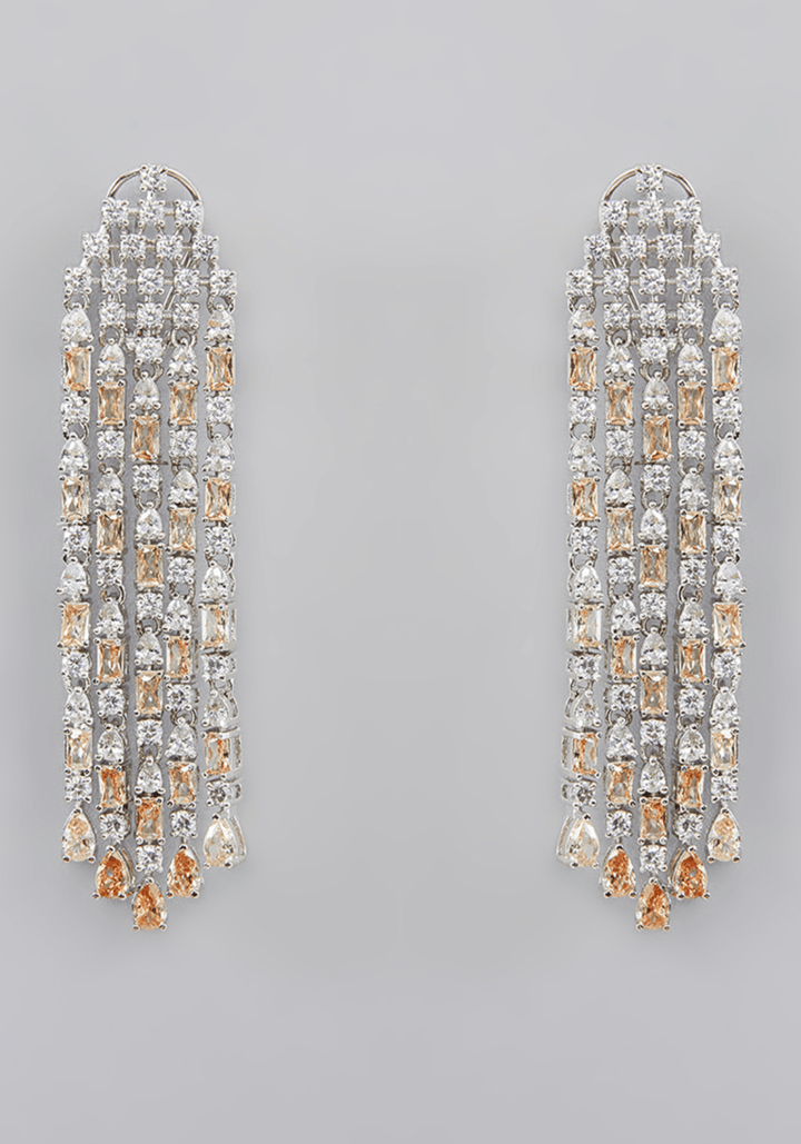 Faux Diamond 3 String Chandelier Earrings Zevar by Geeta - Fabilicious Fashion