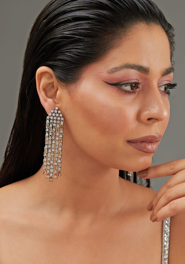 Faux Diamond 3 String Chandelier Earrings Zevar by Geeta - Fabilicious Fashion